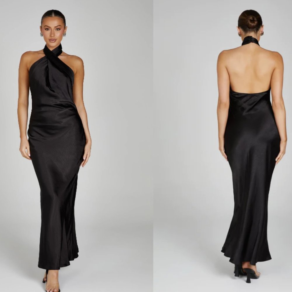 Black Satin Halter Dress